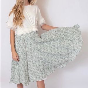 THE WILLOW ~ Seafoam Ditsy Floral Midi Skirt